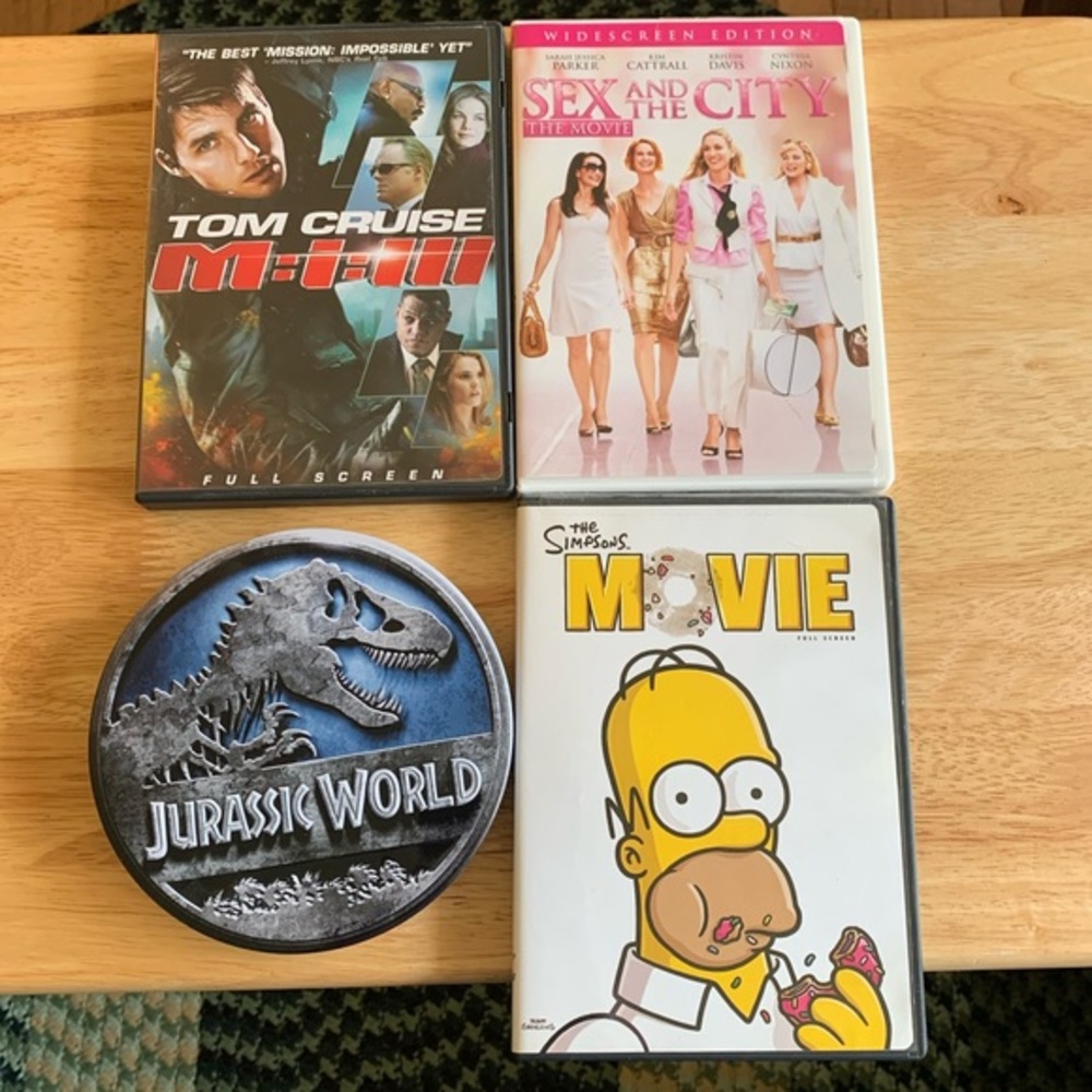 Lot of 4 DVDs M:I:III, Sex and the City, Jurassic World, The Simpsons Movie